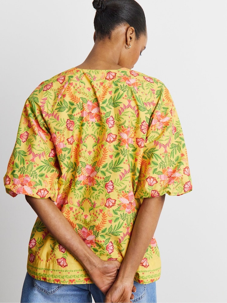 Joanna Hope Yellow Cotton Poplin Puff Sleeve Blouse - Image 2 of 4 Joanna Hope Yellow Cotton Poplin Puff Sleeve Blouse - Image 2 of 4