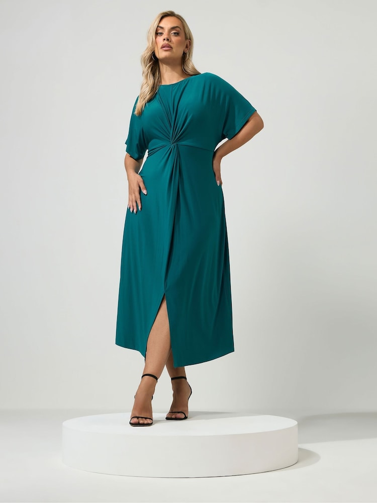Yours Curve Blue London Knot Front Dress - Image 1 of 6
