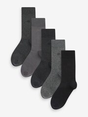 Grey 5 Pack Embroidered Lasting Fresh Socks - Image 1 of 8