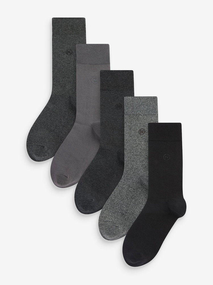 Grey 5 Pack Embroidered Lasting Fresh Socks - Image 1 of 8