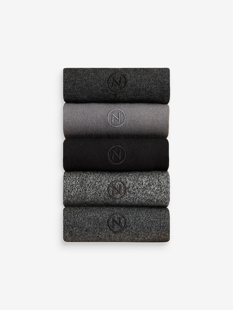 Grey 5 Pack Embroidered Lasting Fresh Socks - Image 2 of 8