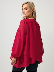 Yours Curve Red Layered V-Neck Long Sleeve Blouse - Image 3 of 6