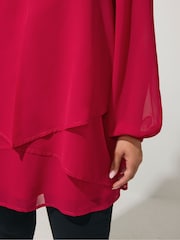 Yours Curve Red Layered V-Neck Long Sleeve Blouse - Image 4 of 6
