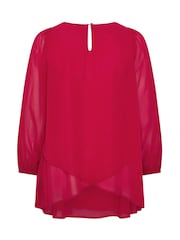 Yours Curve Red Layered V-Neck Long Sleeve Blouse - Image 6 of 6