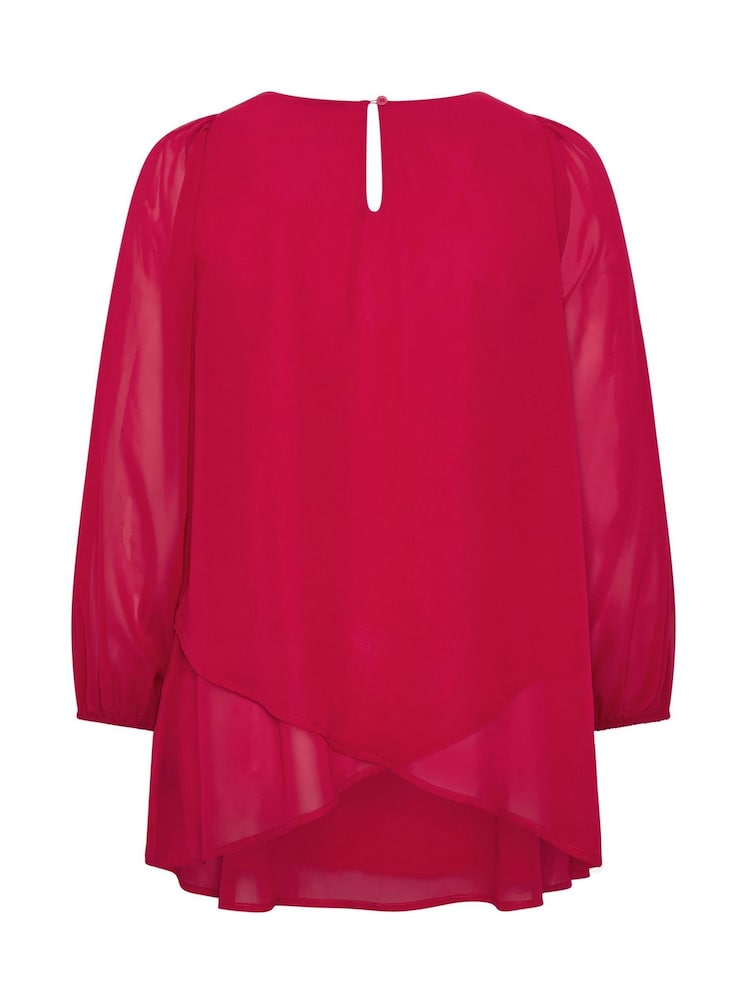 Yours Curve Red Layered V-Neck Long Sleeve Blouse - Image 6 of 6 Yours Curve Red Layered V-Neck Long Sleeve Blouse - Image 6 of 6