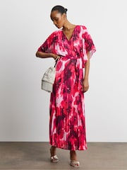 Joanna Hope Pink Printed Pleated Maxi Dress - Image 1 of 4