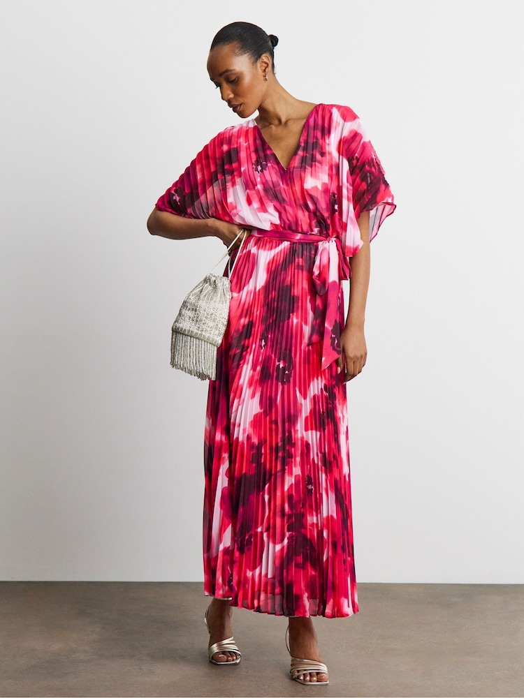 Joanna Hope Pink Printed Pleated Maxi Dress - Image 1 of 4 Joanna Hope Pink Printed Pleated Maxi Dress - Image 1 of 4
