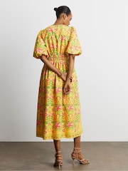 Joanna Hope Yellow Floral Print Cotton Prom Dress - Image 2 of 4
