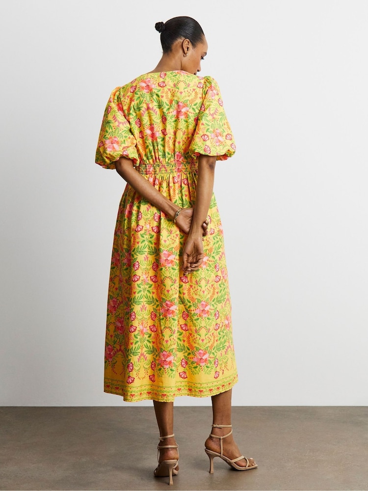 Joanna Hope Yellow Floral Print Cotton Prom Dress - Image 2 of 4