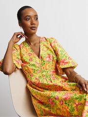 Joanna Hope Yellow Floral Print Cotton Prom Dress - Image 3 of 4