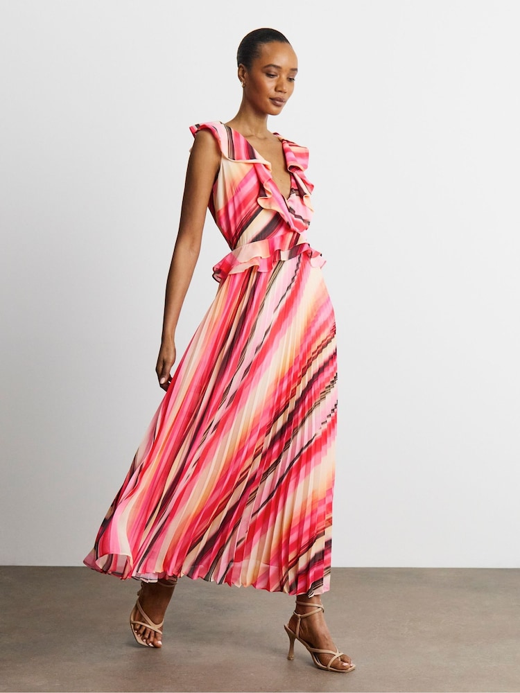 Joanna Hope White Multi Stripe Ruffle Detail Seam Dress - Image 1 of 4 Joanna Hope White Multi Stripe Ruffle Detail Seam Dress - Image 1 of 4
