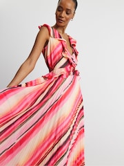 Joanna Hope White Multi Stripe Ruffle Detail Seam Dress - Image 3 of 4