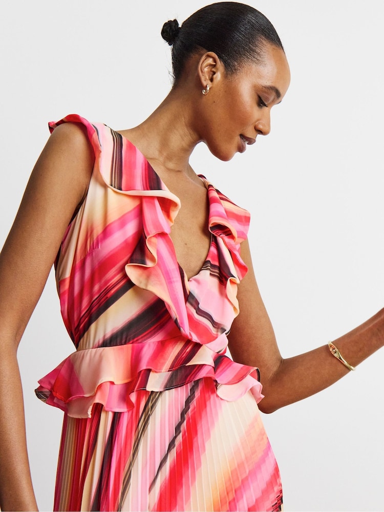 Joanna Hope White Multi Stripe Ruffle Detail Seam Dress - Image 4 of 4 Joanna Hope White Multi Stripe Ruffle Detail Seam Dress - Image 4 of 4