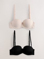 Victoria's Secret Pink Marzipan Nude/Black Strapless Multiway Push Up 2 Pack Bra - Image 1 of 8