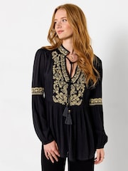 Joe Browns Black Gracie Embroidered Tunic Top - Image 2 of 7