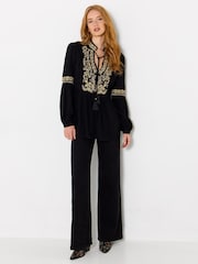 Joe Browns Black Gracie Embroidered Tunic Top - Image 5 of 7