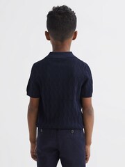 Reiss Navy Ubud Junior Half-Zip Textured Polo T-Shirt - Image 5 of 6