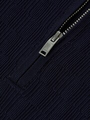 Reiss Navy Ubud Junior Half-Zip Textured Polo T-Shirt - Image 6 of 6