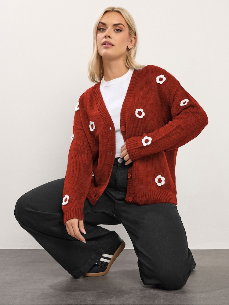 Yours Curve Red Applique Flower Cardigan - Image 1 of 1 Yours Curve Red Applique Flower Cardigan - Image 1 of 1