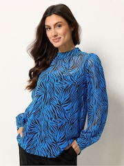 M&Co Blue Gathered Neck Blouse - Image 1 of 5