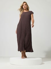Yours Curve Brown London Pleated Maxi Dress - Image 1 of 6