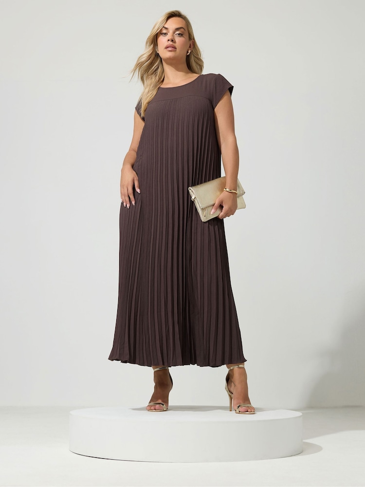 Yours Curve Brown London Pleated Maxi Dress - Image 2 of 6