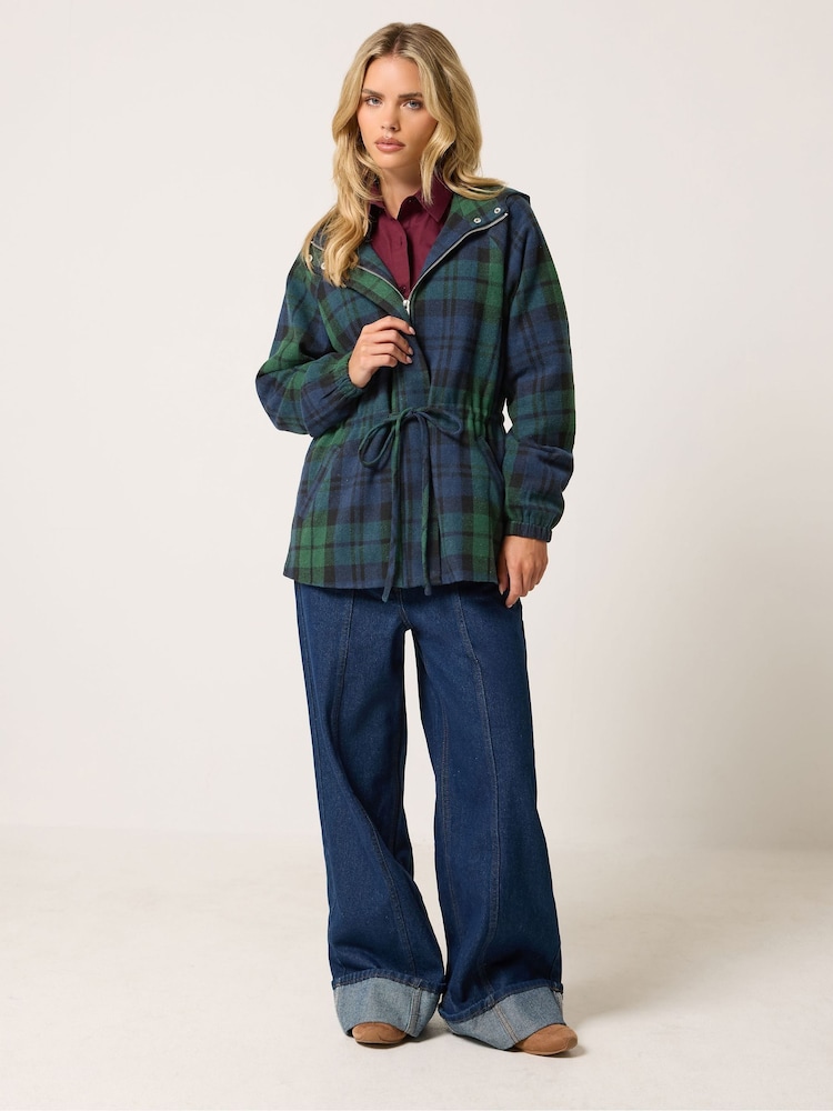 PixieGirl Petite Blue Check Brushed Parka Jacket - Image 2 of 6 PixieGirl Petite Blue Check Brushed Parka Jacket - Image 2 of 6