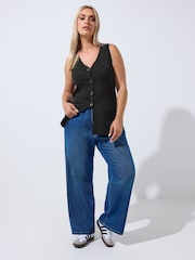 Yours Curve Black Limited Flare Hem Waistcoat - Image 2 of 7
