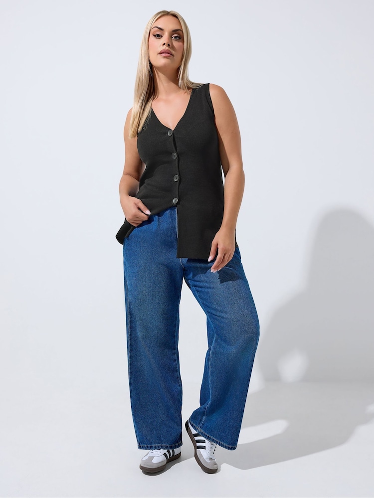 Yours Curve Black Limited Flare Hem Waistcoat - Image 2 of 7