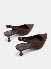 Yours Curve Brown Faux Suede Sling Back Heels In Wide E Fit - Image 3 of 4