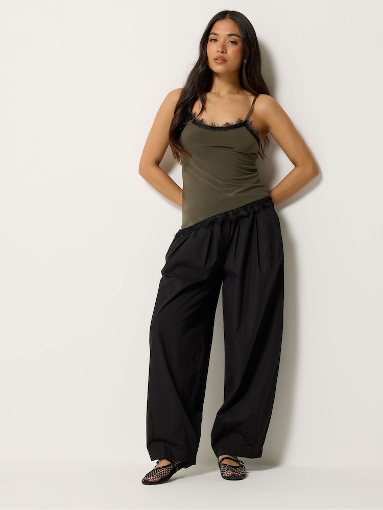 PixieGirl Petite Black Poplin Maxi Barrel Trousers - Image 1 of 5 PixieGirl Petite Black Poplin Maxi Barrel Trousers - Image 1 of 5