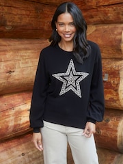 Threadbare Black Star Graphic Jumper - Image 3 of 4