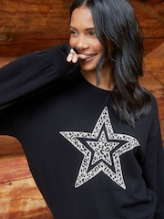 Threadbare Black Star Graphic Jumper - Image 4 of 4