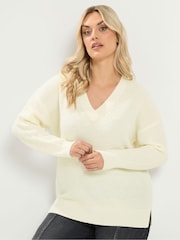 Yours Curve White Essential V-Neck Jumper - Image 1 of 6