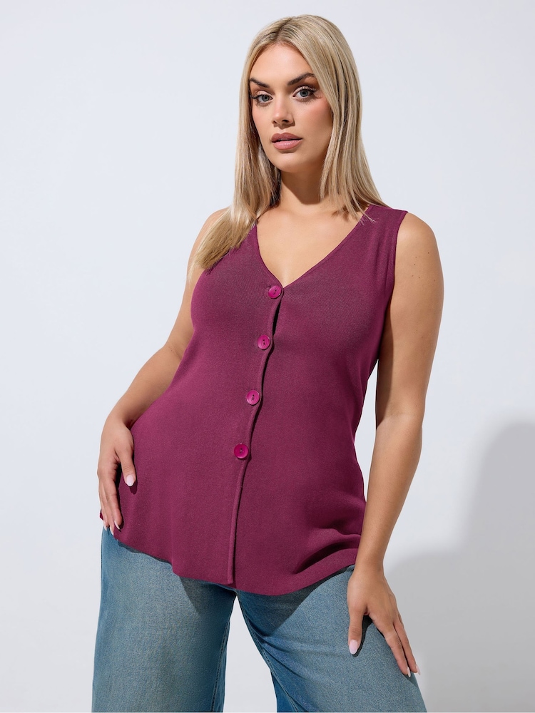 Yours Curve Red Limited Flare Hem Waistcoat - Image 1 of 6