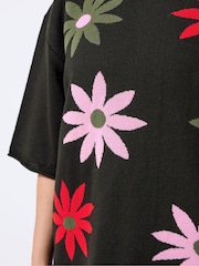 Yours Curve Black Limited Floral Knitted Boxy Top - Image 4 of 6