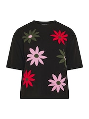Yours Curve Black Limited Floral Knitted Boxy Top - Image 6 of 6