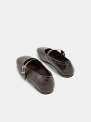 Yours Curve Brown Croc Print Wide Fit Buckle Detail Mary Jane Flats - Image 3 of 4
