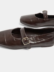 Yours Curve Brown Croc Print Wide Fit Buckle Detail Mary Jane Flats - Image 4 of 4