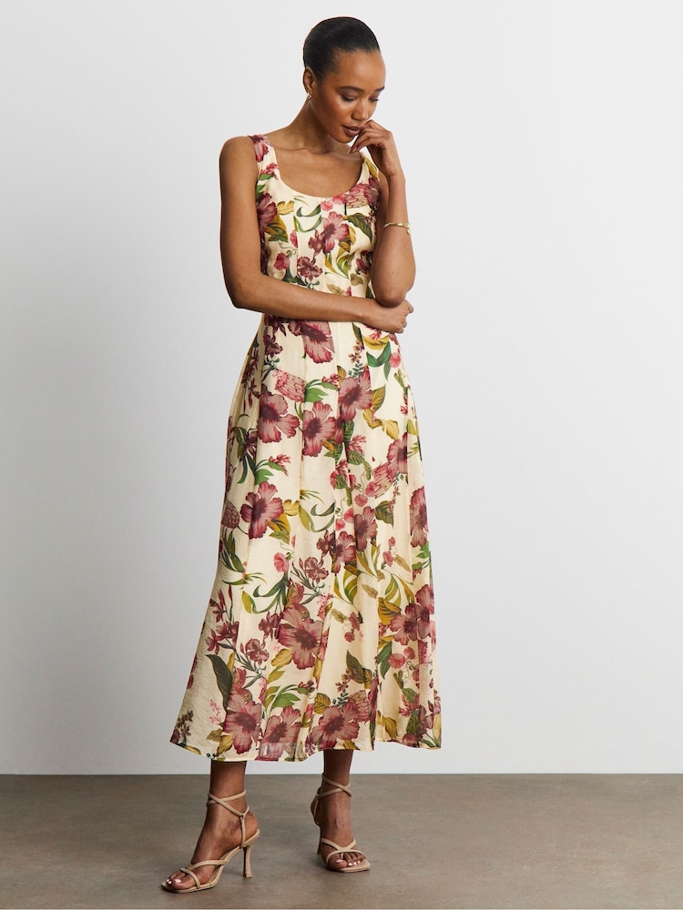 Joanna Hope White Floral Print Seam Detail Prom Dress - Image 1 of 4 Joanna Hope White Floral Print Seam Detail Prom Dress - Image 1 of 4