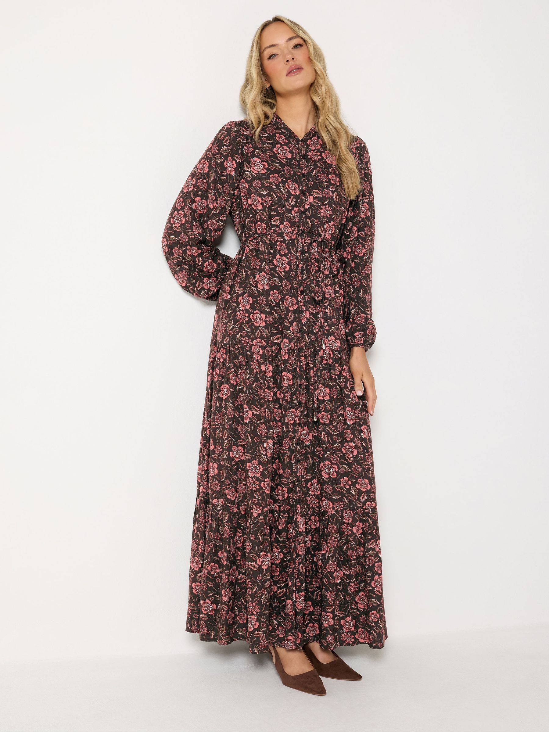 Lts Women's Brown Tall Chocolate Floral Tie Waist Maxi Dress Size 24 - Image 2
