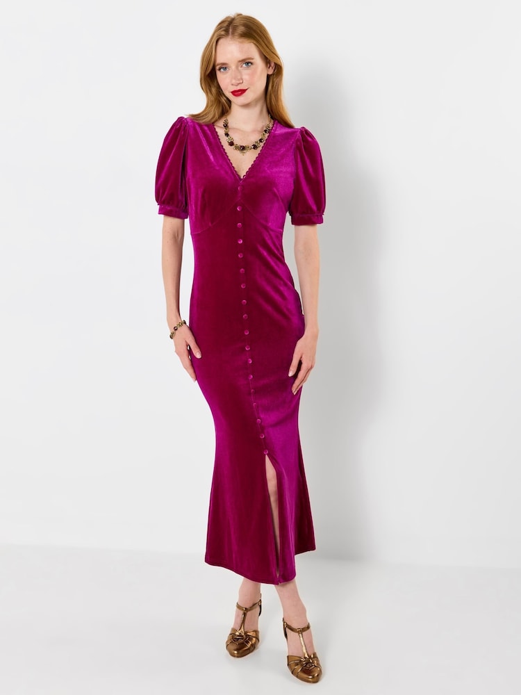 Joe Browns Pink Button Through Velour Dress - Image 1 of 5 Joe Browns Pink Button Through Velour Dress - Image 1 of 5