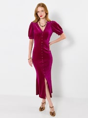 Joe Browns Pink Button Through Velour Dress - Image 3 of 5