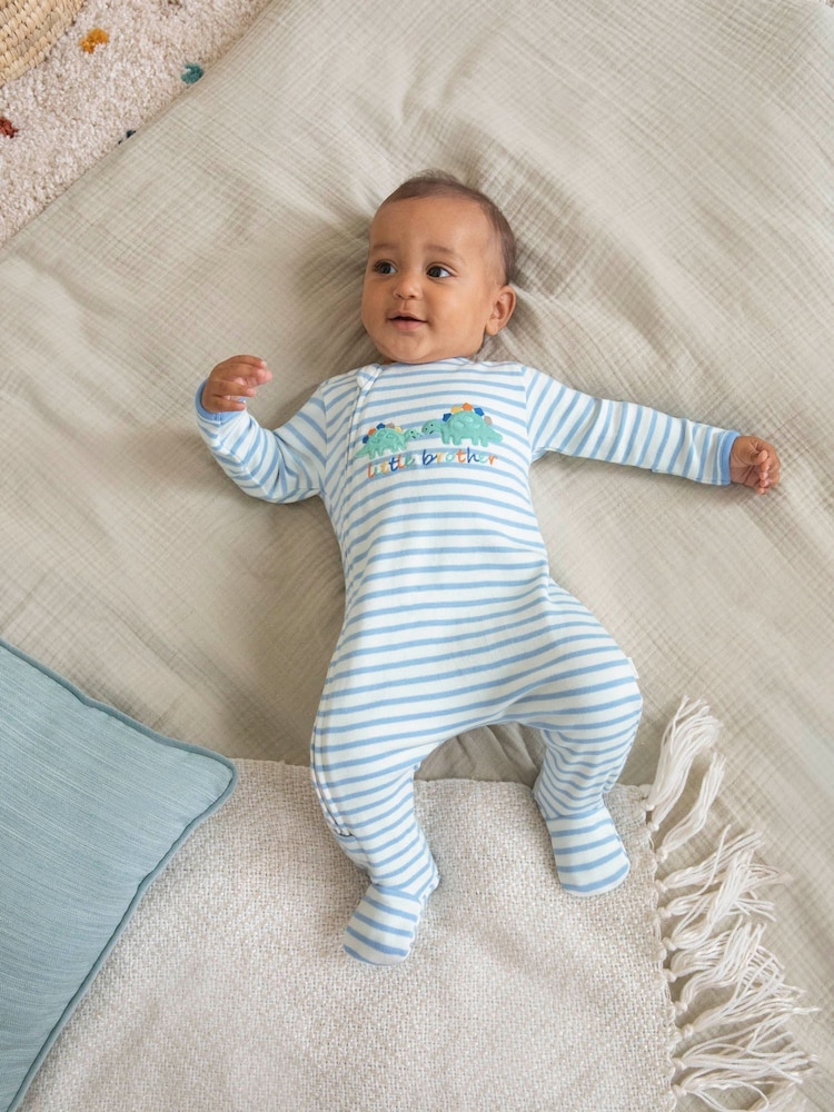 JoJo Maman Bébé Blue Little Brother Embroidered Zip Sleepsuit - Image 1 of 4