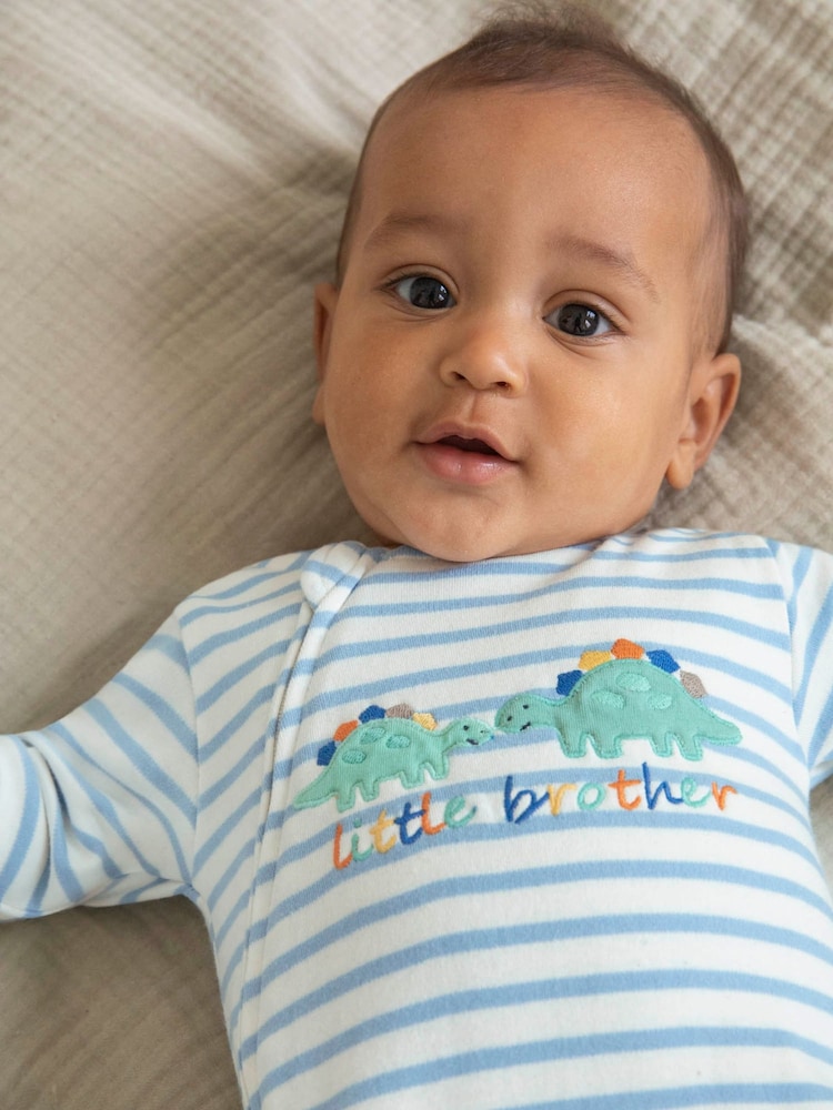 JoJo Maman Bébé Blue Little Brother Embroidered Zip Sleepsuit - Image 2 of 4