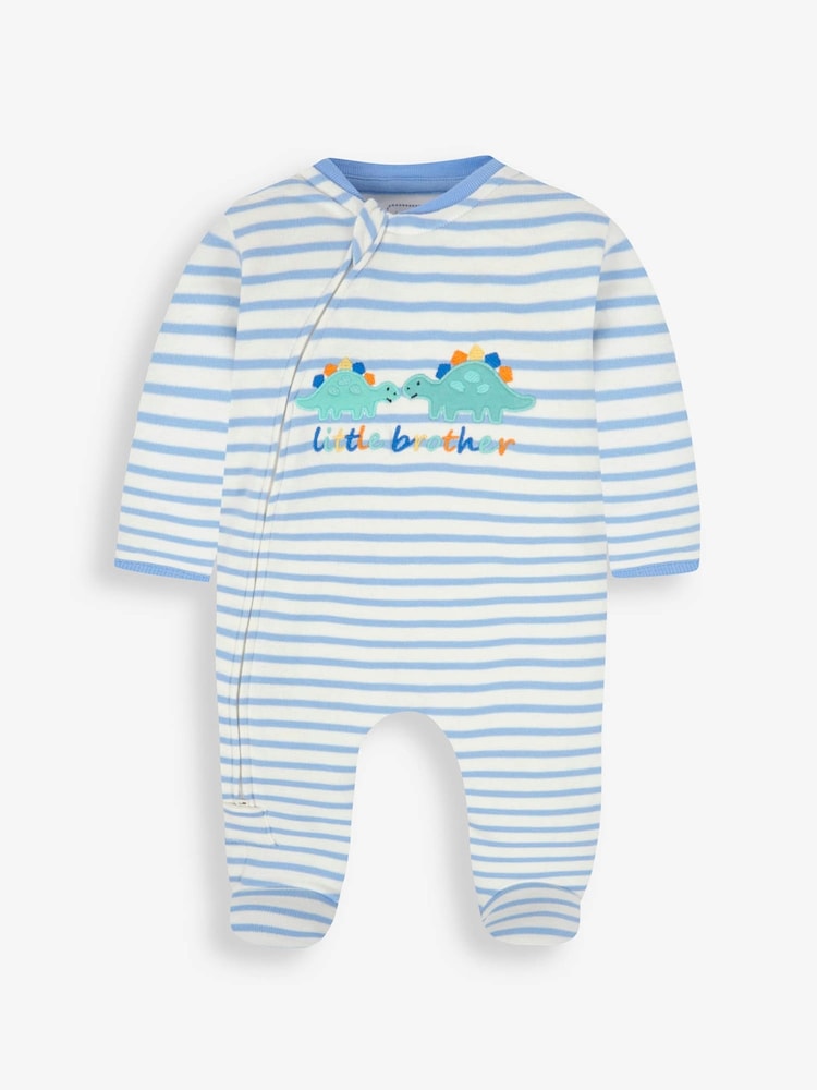 JoJo Maman Bébé Blue Little Brother Embroidered Zip Sleepsuit - Image 3 of 4