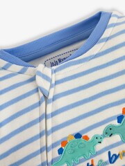 JoJo Maman Bébé Blue Little Brother Embroidered Zip Sleepsuit - Image 4 of 4