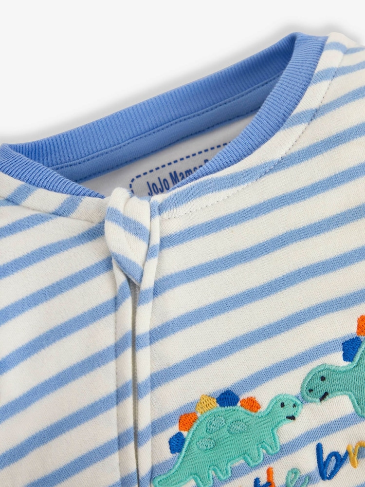 JoJo Maman Bébé Blue Little Brother Embroidered Zip Sleepsuit - Image 4 of 4