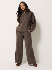 PixieGirl Petite Brown Etienne Slogan Wide Leg Joggers - Image 1 of 6