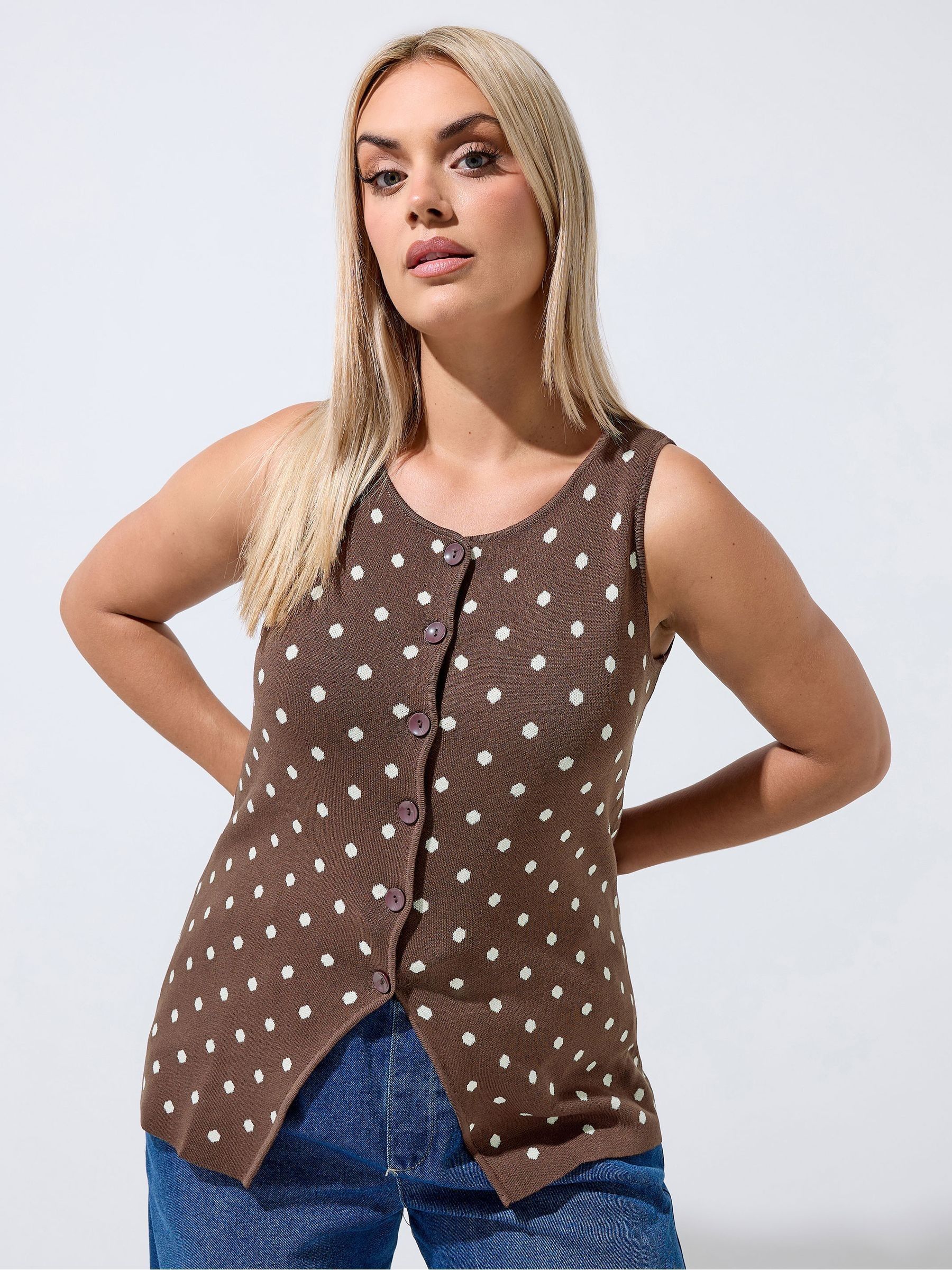 Yours Women's Chocolate Polka Dot Waistcoat In | Size: 26-28 - Image 3